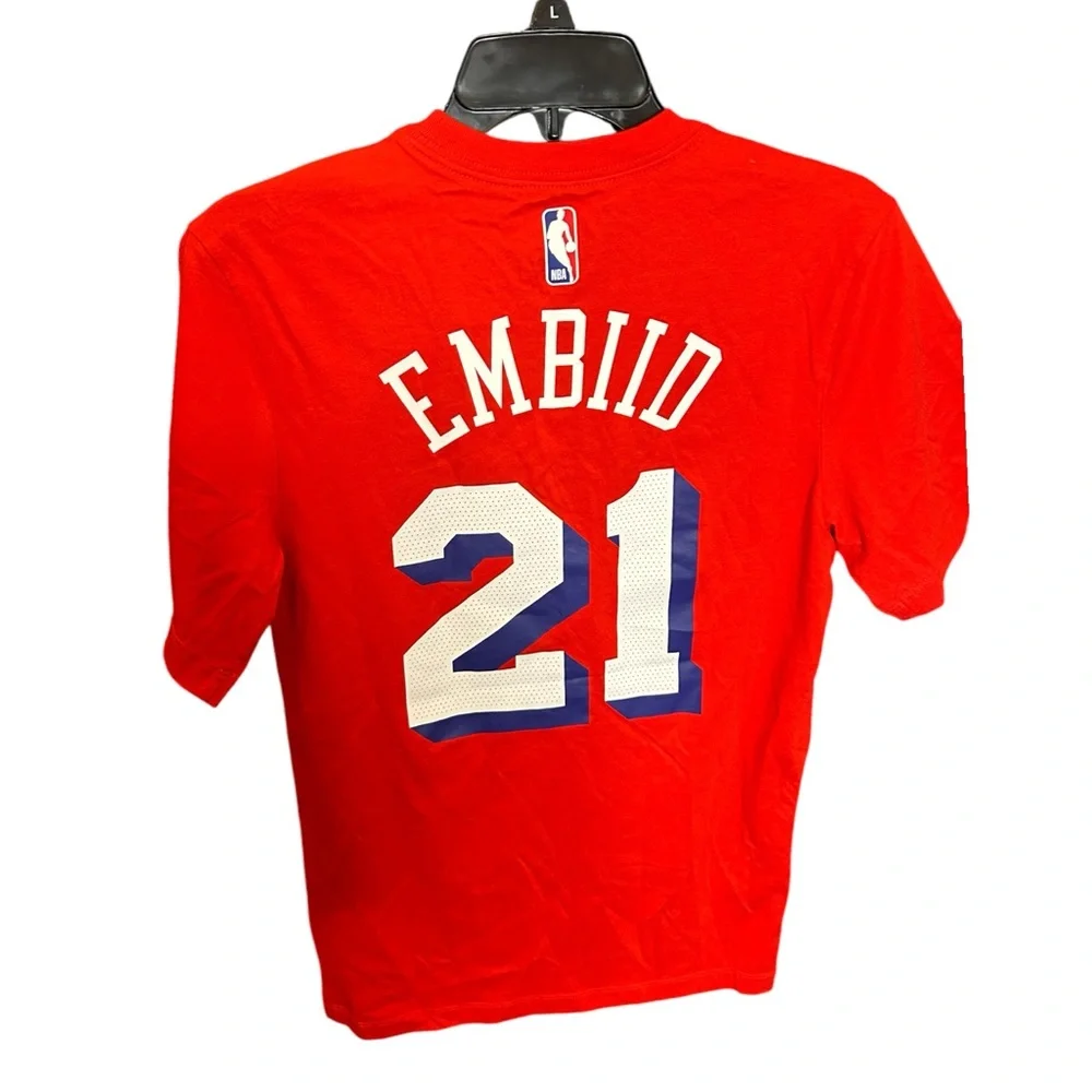 NEW Jordan Brand Philadelphia 76ers Joel Embiid Red Short Sleeve Cotton Men’s XS